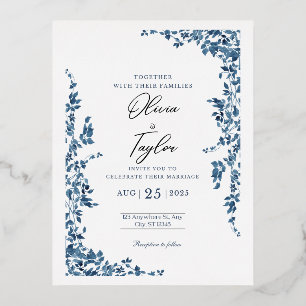 Faire-part de mariage floral élégant avec dorure