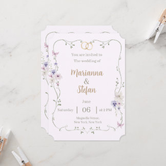 Faire-part de mariage floral élégant modifiable su