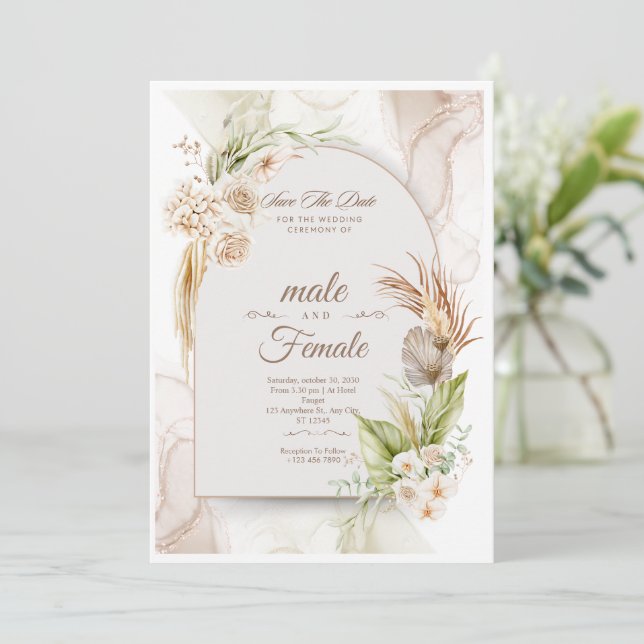 Faire-Part de Mariage Floral Élégant | Personnalis (Debout devant)