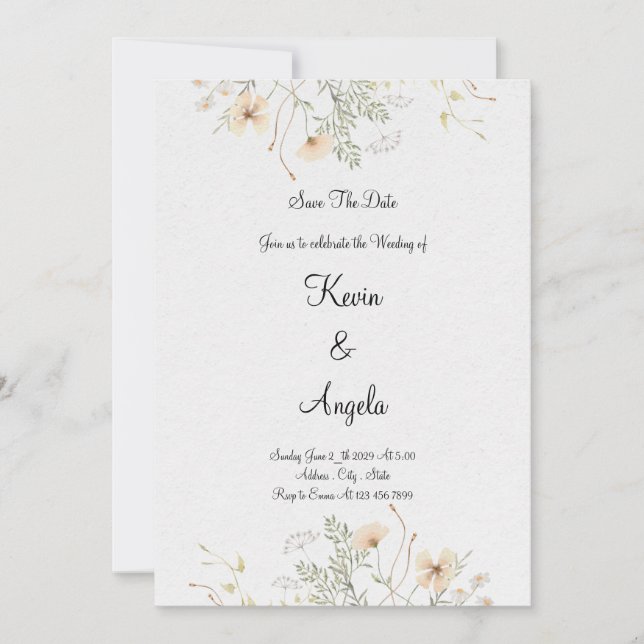 Faire-part de mariage floral élégant pour sauver l (Devant)