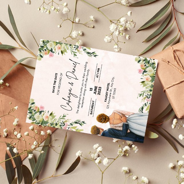 Faire-part de mariage floral | Elégante aquarelle (simple wedding invitation, white and floral wedding card, zazzle wedding template, editable wedding )