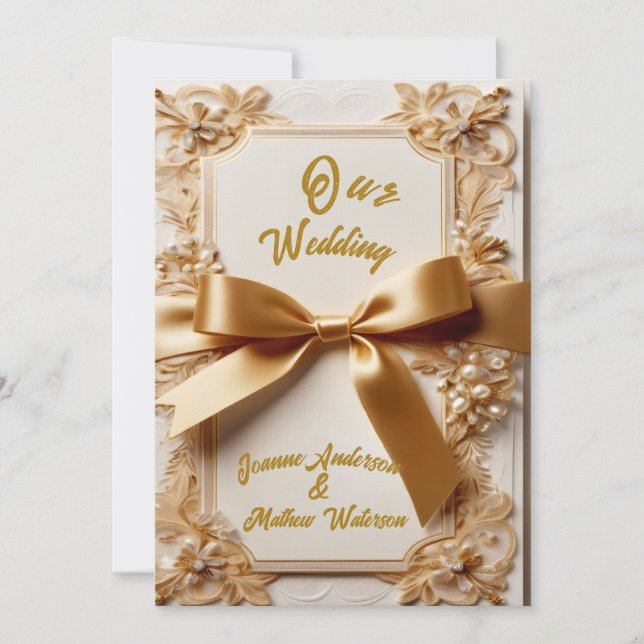 Faire-part de mariage floral embossé avec ruban en (Devant)