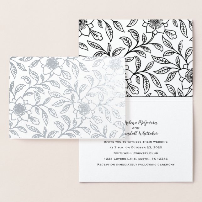 Faire-part de mariage floral en argent Foil de lux (Affichage)