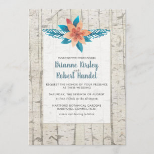 Faire-part de mariage floral en bois rustique