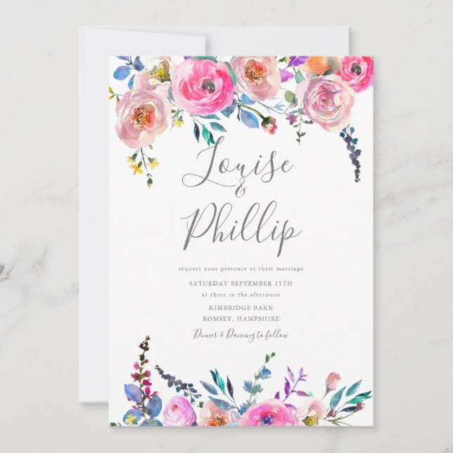 Faire-part de mariage floral en fleurs printanière (Devant)