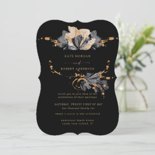 Faire-part de mariage Floral Exclusif Or Et Noir