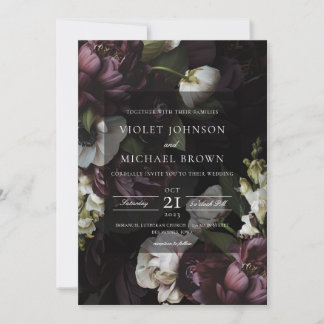Faire-part de mariage floral foncé