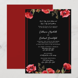 Faire-part de mariage Floral Formel Noir & Rouge