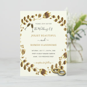 Faire-part de mariage Floral Gold QR Code