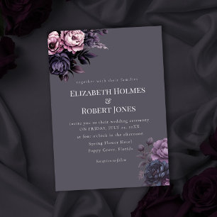 Faire-part de mariage floral gothique prune