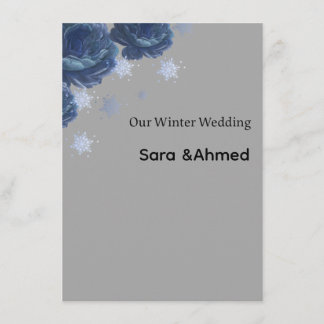 Faire-part de mariage floral hivernal élégant bleu