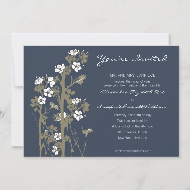 Faire-part de mariage floral japonais personnalisé (Devant)