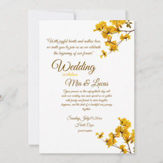 Faire-part de mariage floral jaune élégant