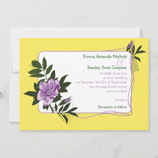 Faire-part de mariage floral jaune rose violet (Devant)
