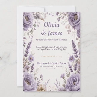 Faire-part de mariage floral lavande et lilas