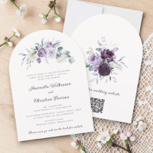 Faire-part de mariage floral lavande QR site web