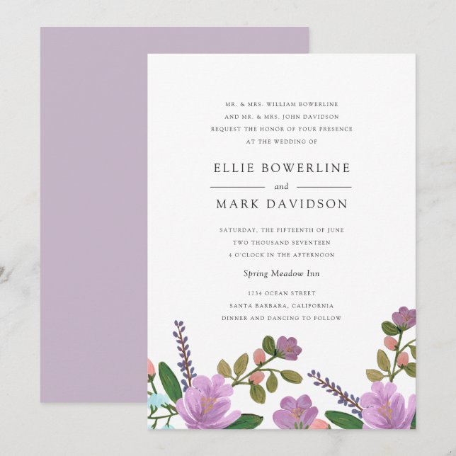 Faire-part de mariage floral légèrement (Devant / Derrière)