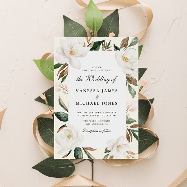 faire-part de mariage floral magnolia moderne (Créateur téléchargé)