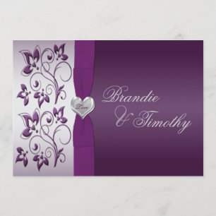 Faire-part de mariage floral mauve et argenté