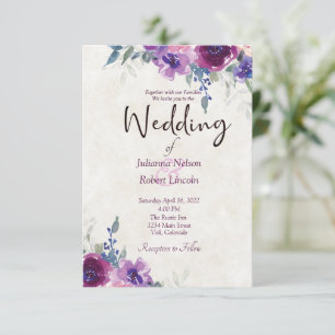 Faire-part de mariage floral mauve et violet aquar
