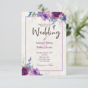 Faire-part de mariage floral mauve et violet aquar
