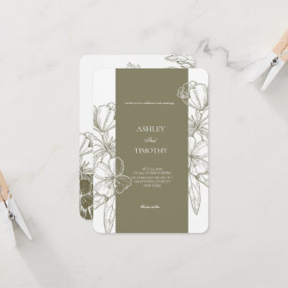 Faire-part de mariage floral minimaliste vert oliv