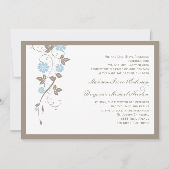 Faire-part de mariage floral moderne - Aqua Blue (Devant)