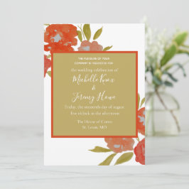 Faire-part de mariage floral moderne rouge orange 