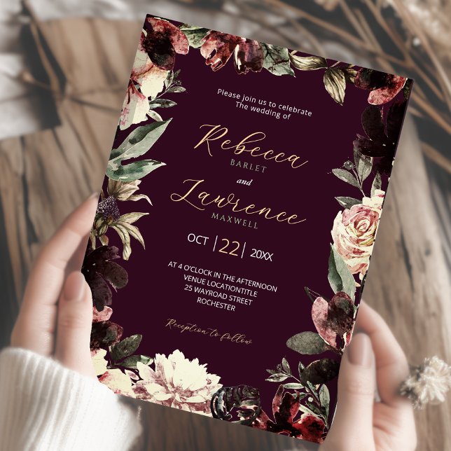 Faire-part de mariage floral moisi foncé (Créateur téléchargé)