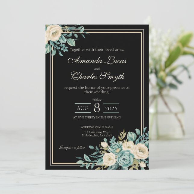 Faire-part de mariage Floral officiel (Debout devant)