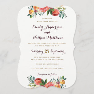 Faire-part de mariage floral or Bourgogne