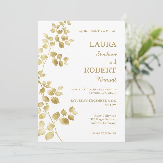 Faire-part de mariage Floral Or Moderne (Debout devant)