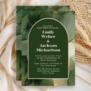 Faire-part de mariage floral or vert olive émeraud
