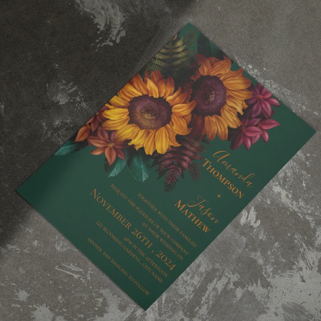 Faire-part de mariage Floral Orange Brûlé Vert (Green Burnt Orange Floral Wedding Invitation)