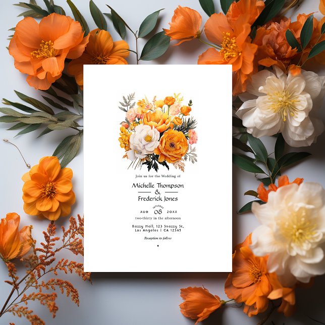 Faire-part de mariage floral orange vibre (Créateur téléchargé)