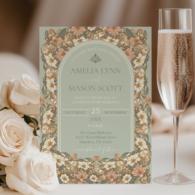 Faire-part de mariage Floral Orné (Ornate Floral Art Nouveau Wedding Invitation)