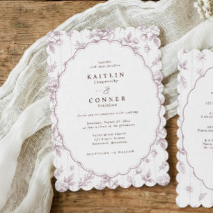 Faire-part de mariage floral ovale mauve poussiére