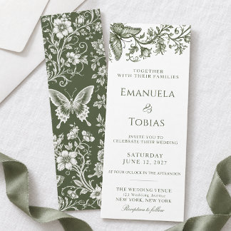 Faire-part de mariage floral papillon vert sauge