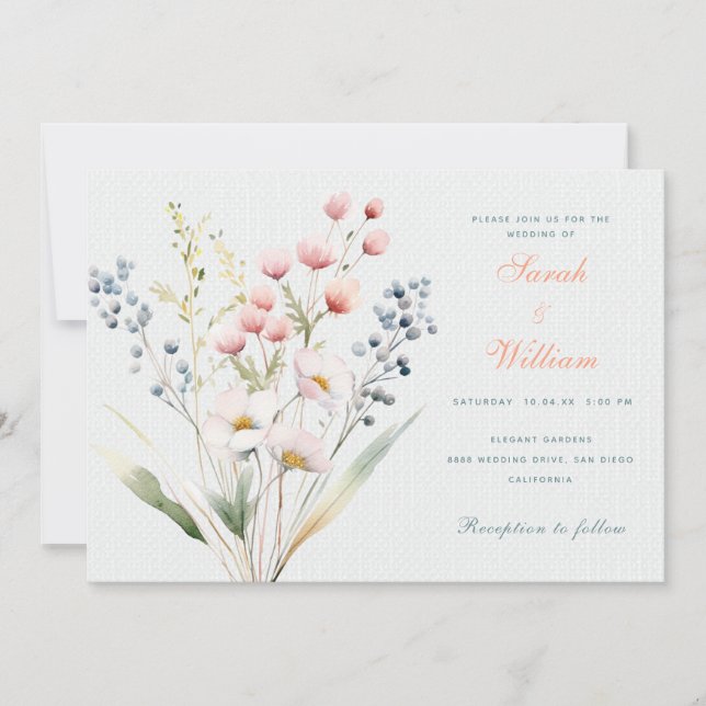 Faire-part de mariage floral pastel romantique (Devant)