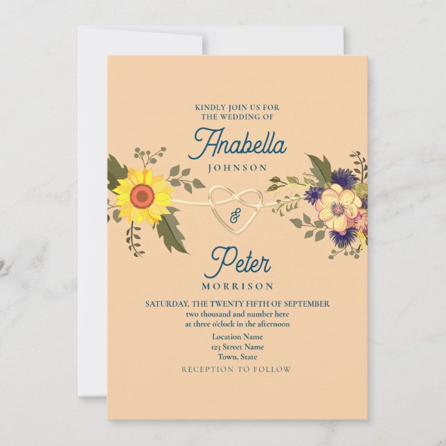 Faire-part de mariage Floral Peach Fuzz (Devant)