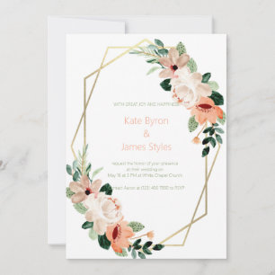 Faire-part de mariage floral pêche et crème