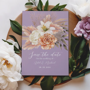 Faire-part de mariage floral pêche et violet