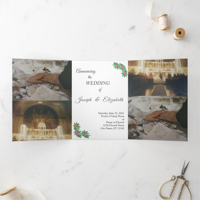 Faire-part de mariage floral photo personnalisable (Intérieur)