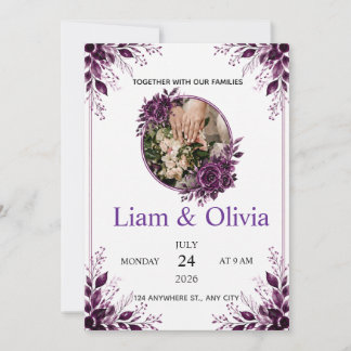 Faire-part de mariage floral pourpre