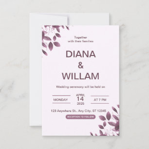 Faire-part de mariage Floral pourpre