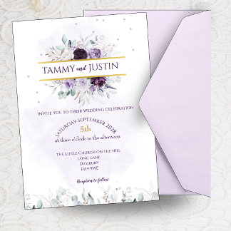 Faire-part de mariage Floral pourpre, blanc et Lil