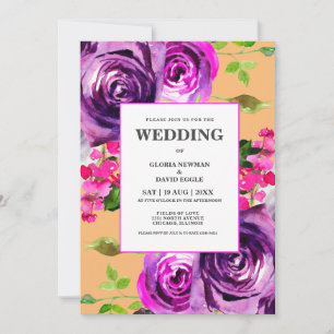 Faire-part de mariage floral pourpre romantique