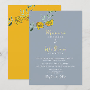 Faire-part de mariage floral poussiéreux jaune ble