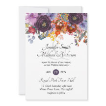 Faire-part de mariage floral prune roses orange po