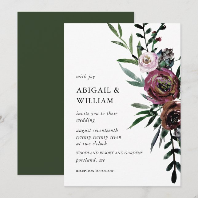 Faire-part de mariage floral romantique (Devant / Derrière)
